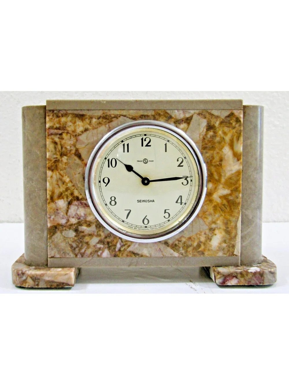 Seikosha Art Deco 1930s Onyx and Gray Marble Table Clock